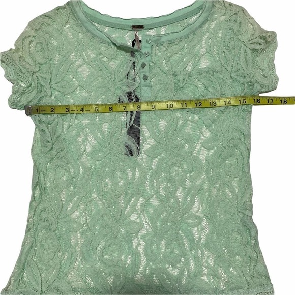 Poof Mint Green Sheer Lace Short Sleeve Blouse - Picture 7 of 11